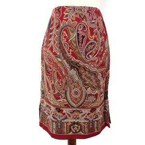 Charter Club Deep Red 100% Silk Paisley Pencil Skirt Size 10 Waist 30